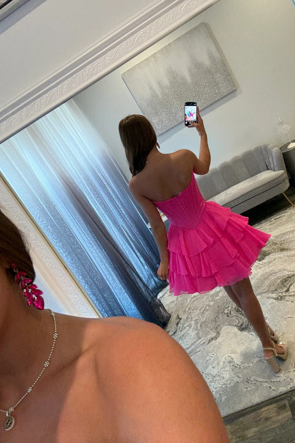 Cute A-Line Sweetheart Ruffled Homecoming Dress with Lace Detail