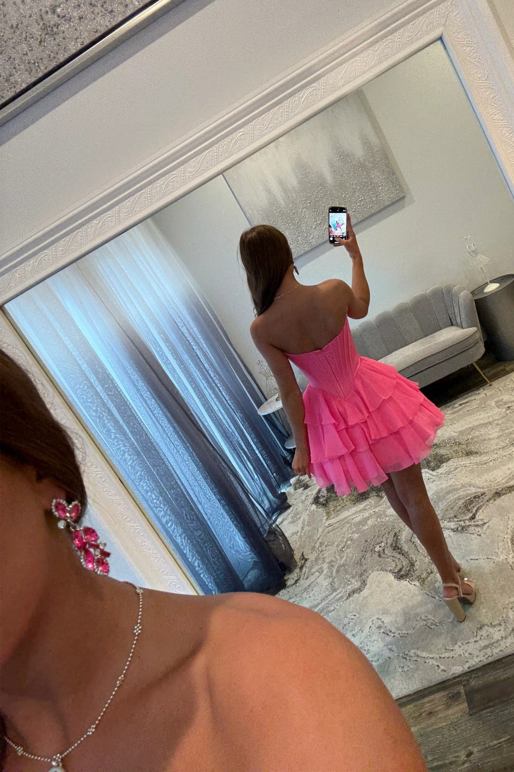 Cute A-Line Sweetheart Ruffled Homecoming Dress with Lace Detail