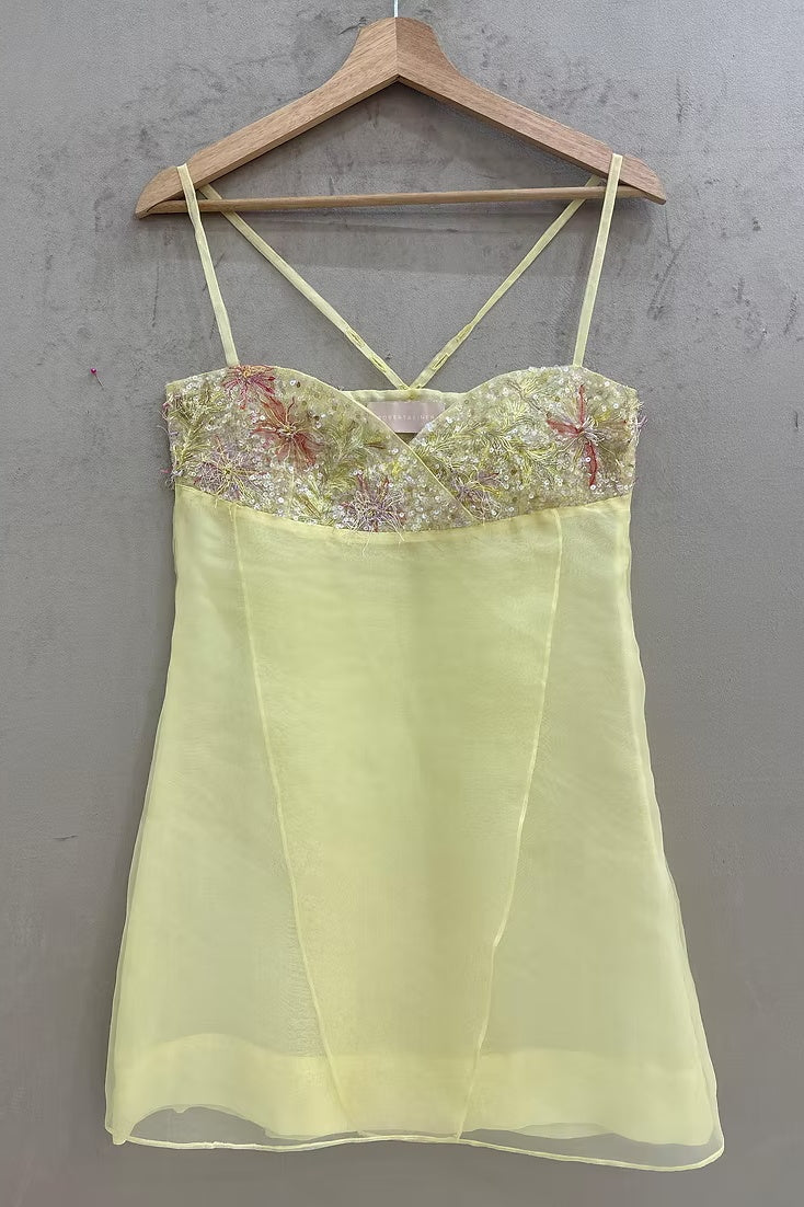 Cute A Line Spaghetti Straps Light Yellow Mini Dress with Sequins