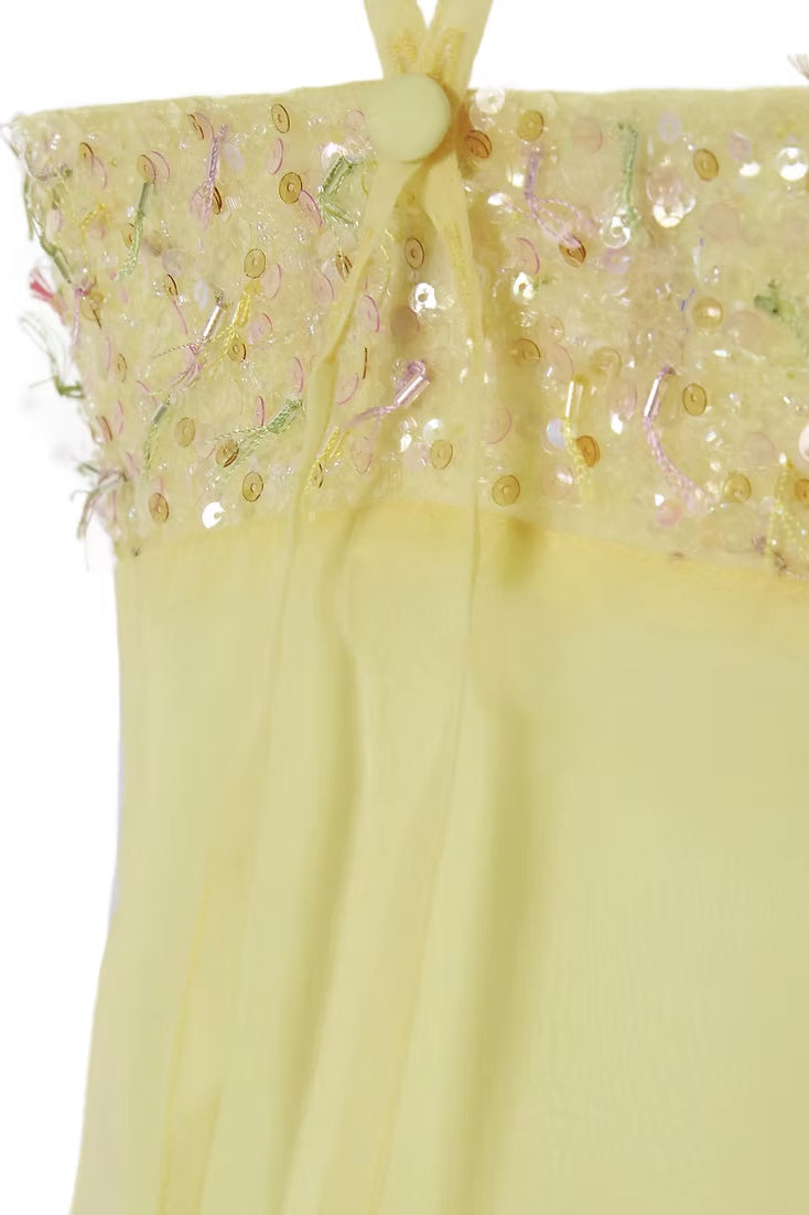 Cute A Line Spaghetti Straps Light Yellow Mini Dress with Sequins