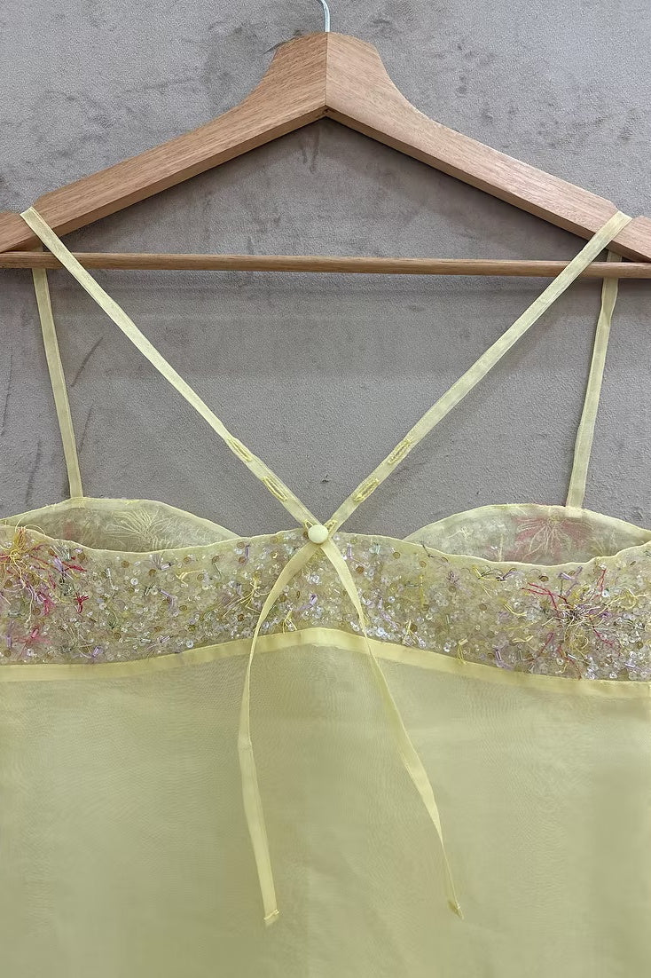 Cute A Line Spaghetti Straps Light Yellow Mini Dress with Sequins