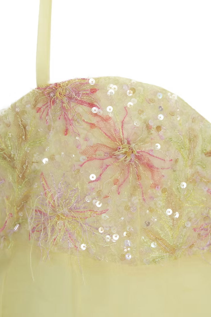 Cute A Line Spaghetti Straps Light Yellow Mini Dress with Sequins
