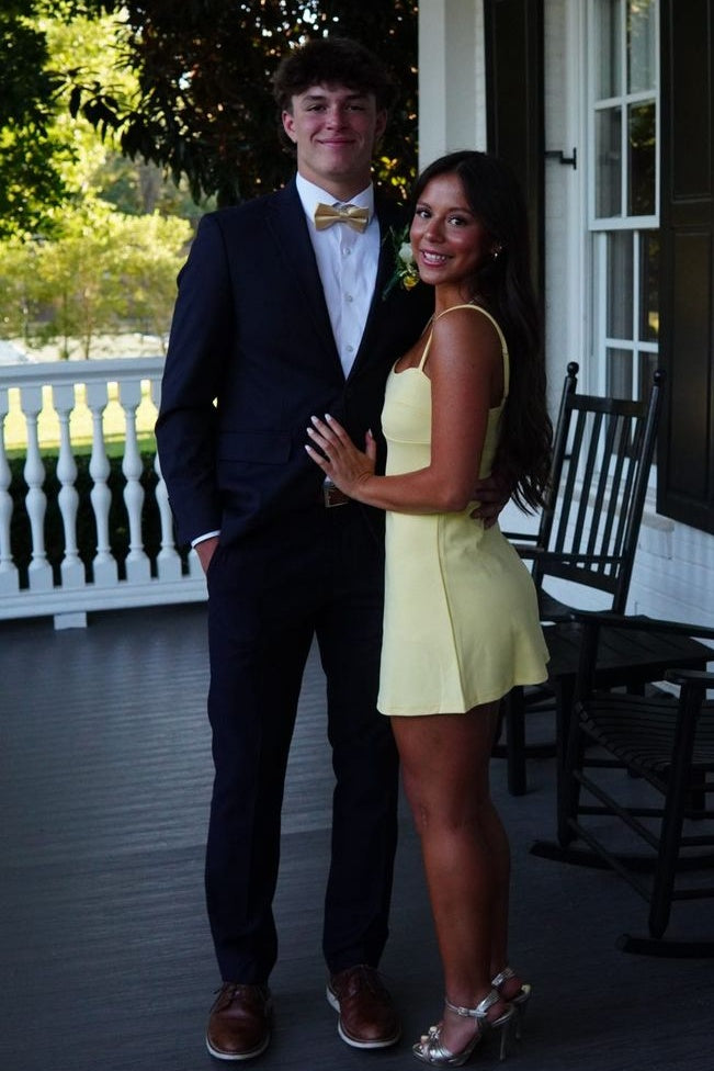 Cute A Line Spaghetti Straps Yellow Short Homecoming Dress