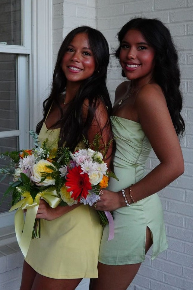 Cute A Line Spaghetti Straps Yellow Short Homecoming Dress