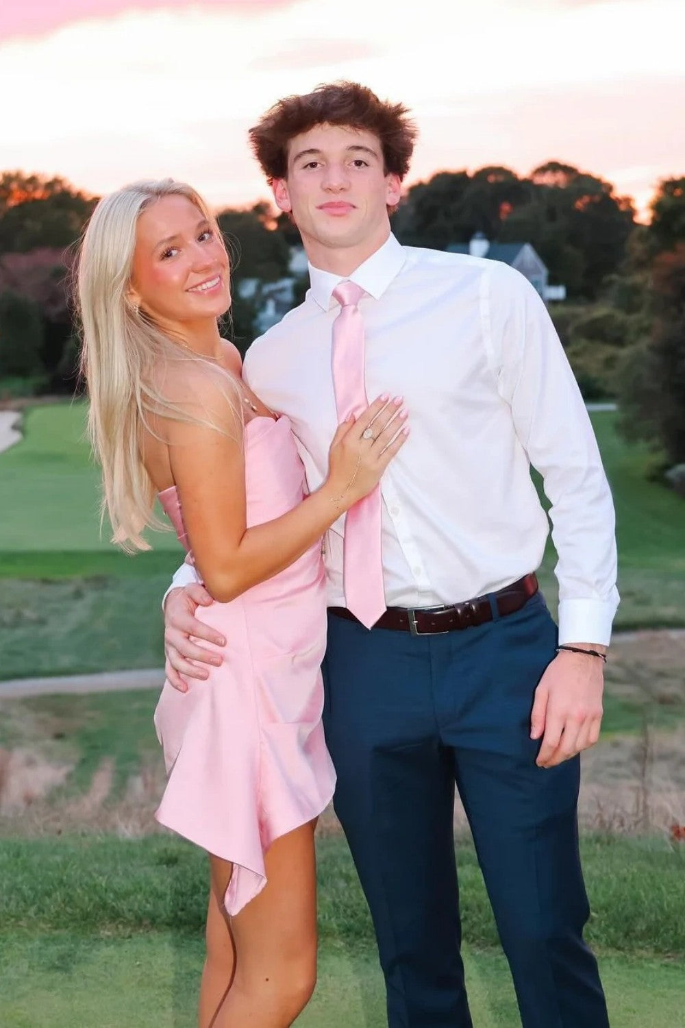 Pretty A Line Strapless Pink Satin Short Homecoming Dress