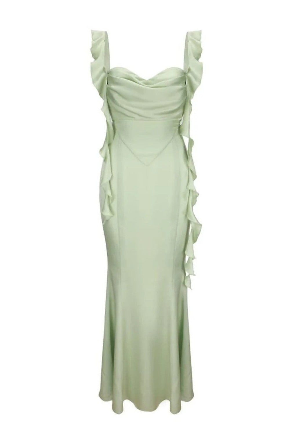 Cute Mermaid Square Neck Pink Long Prom Dress with Ruffles Backless