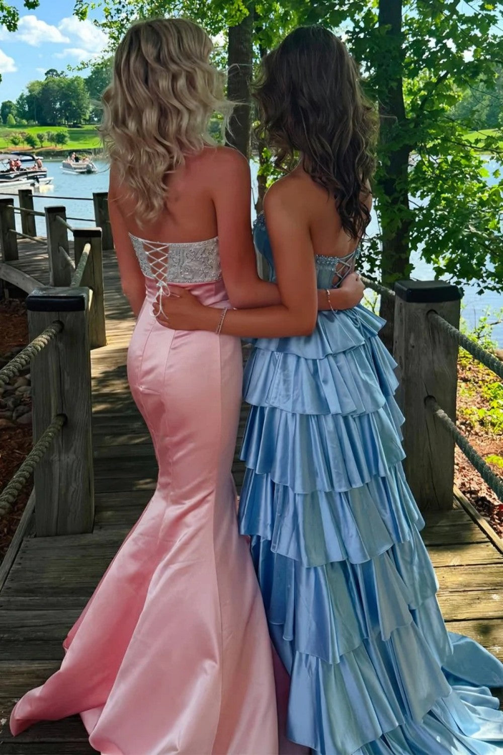 Cute Mermaid Sweetheart Pink Long Prom Dress with Beading Bowknot