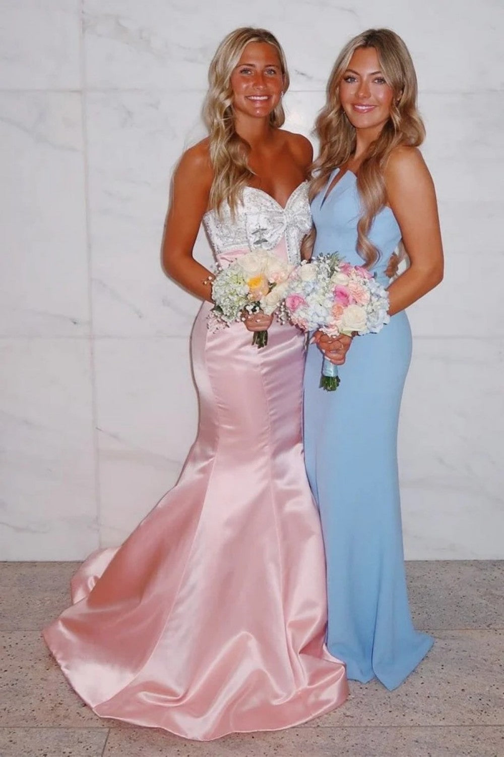 Cute Mermaid Sweetheart Pink Long Prom Dress with Beading Bowknot