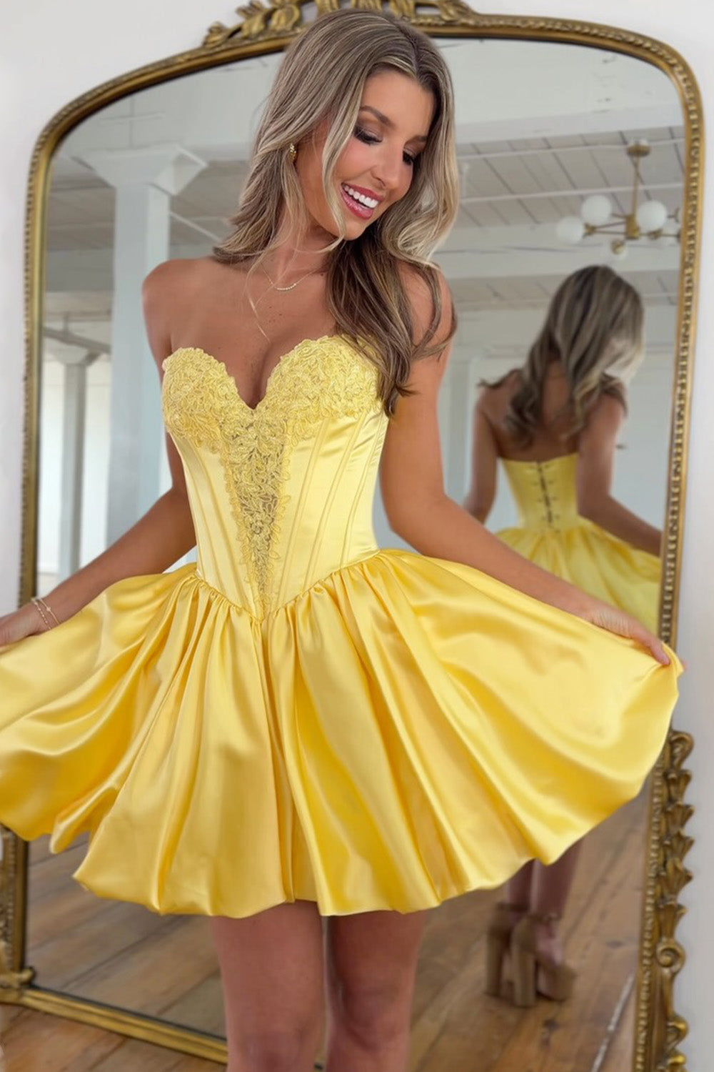 Cute Princess A-Line Homecoming Dress with Floral Lace Corset