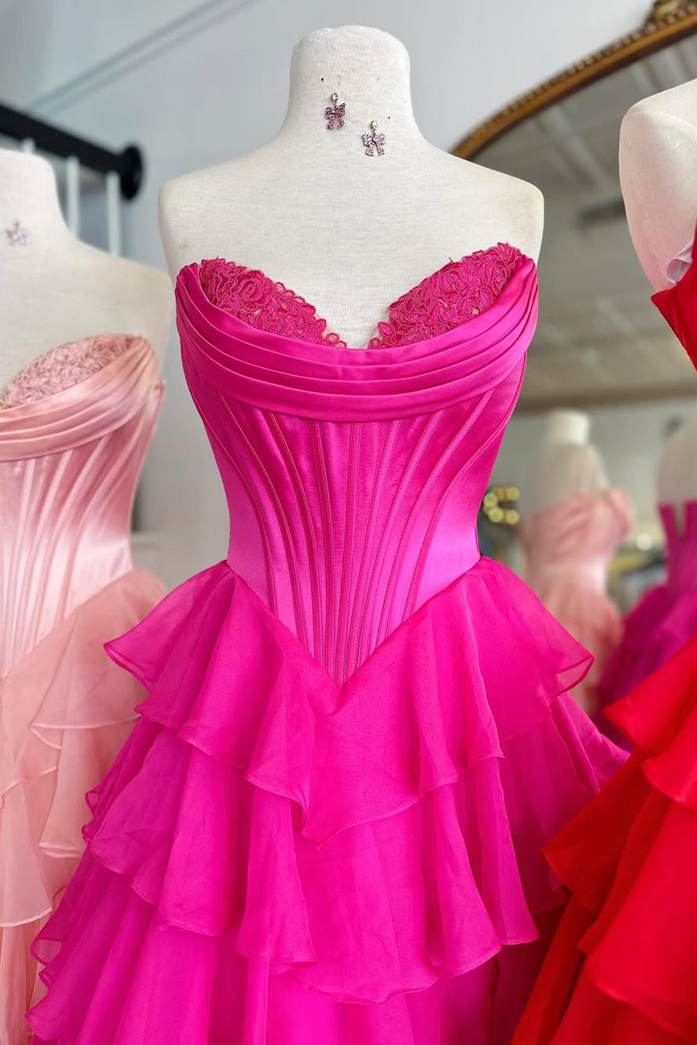 Romantic Yellow Sweetheart Corset Tiered Ruffle Chiffon Ball Gown Prom Dress