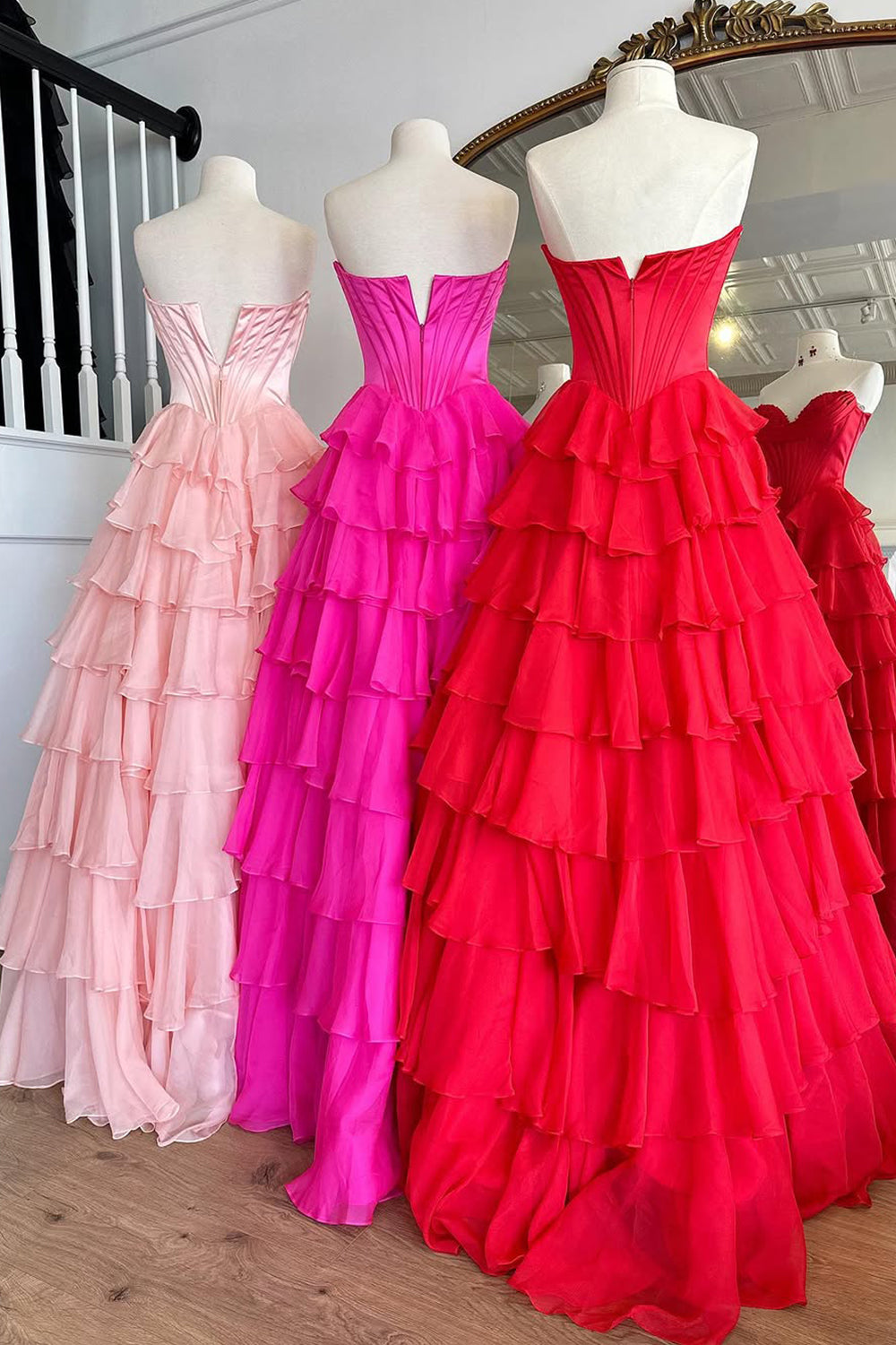 Romantic Yellow Sweetheart Corset Tiered Ruffle Chiffon Ball Gown Prom Dress