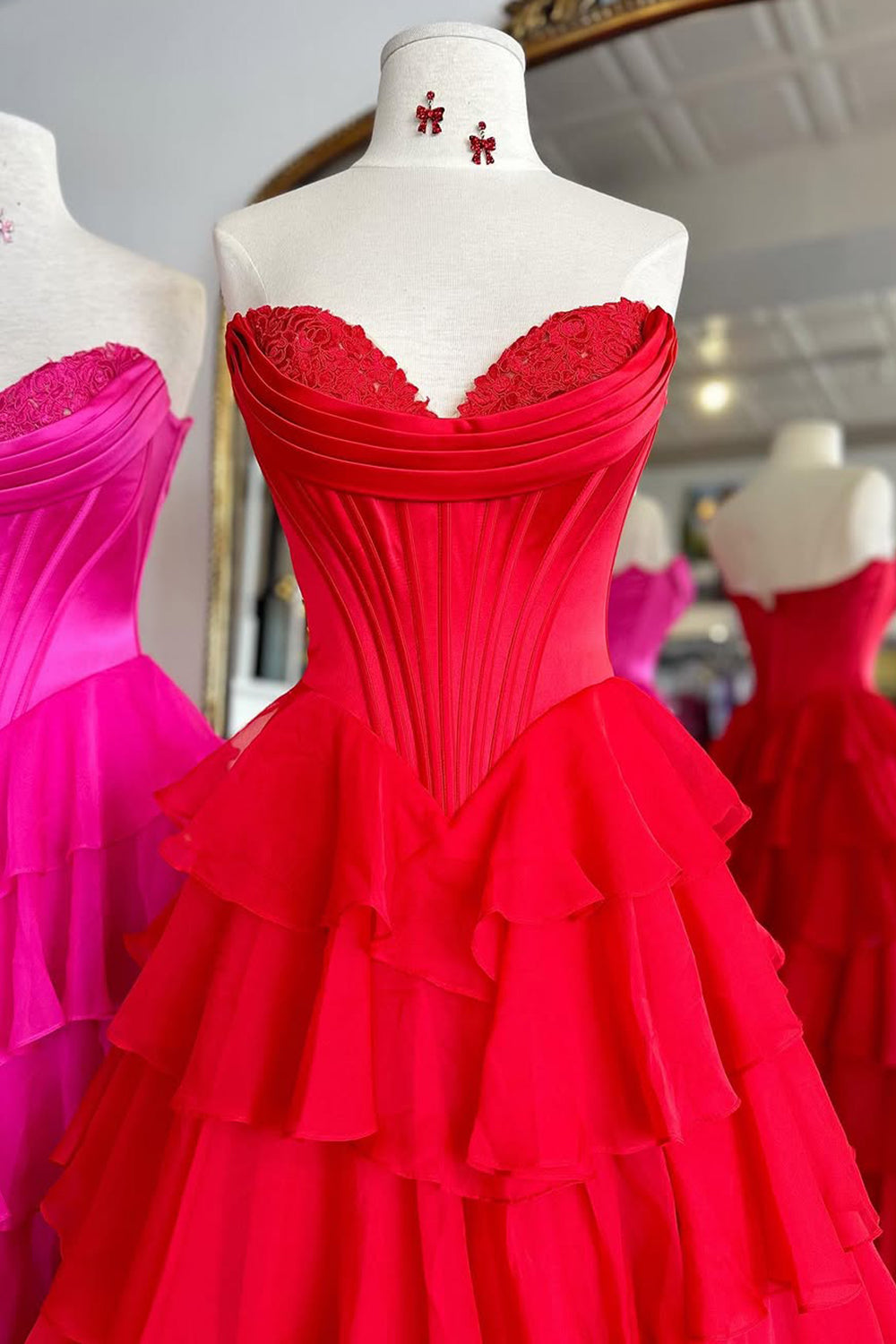 Romantic Yellow Sweetheart Corset Tiered Ruffle Chiffon Ball Gown Prom Dress