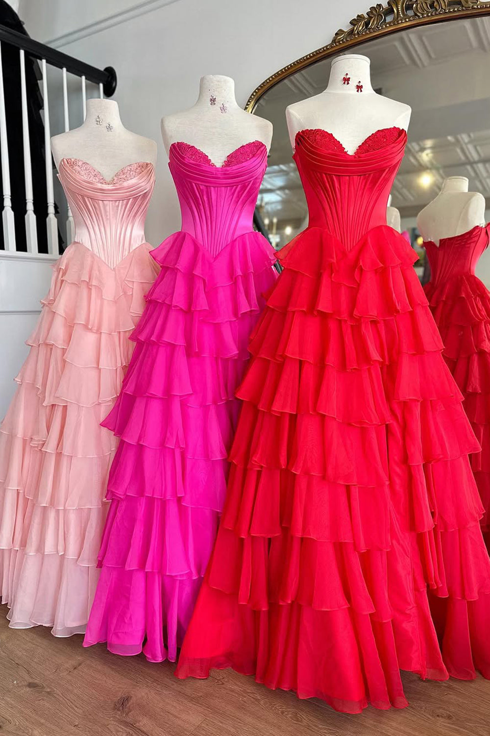 Romantic Yellow Sweetheart Corset Tiered Ruffle Chiffon Ball Gown Prom Dress