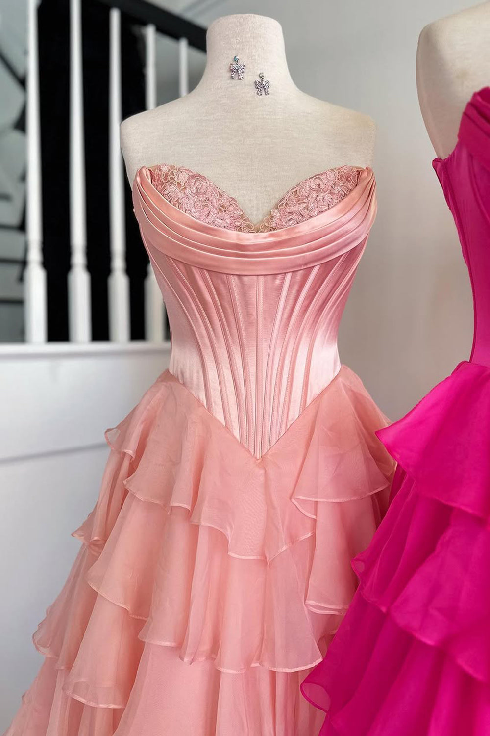 Romantic Yellow Sweetheart Corset Tiered Ruffle Chiffon Ball Gown Prom Dress