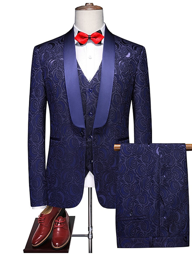 Men's Standard Fit Single Breasted One-button 3 Pieces Wedding Suits Dark Blue