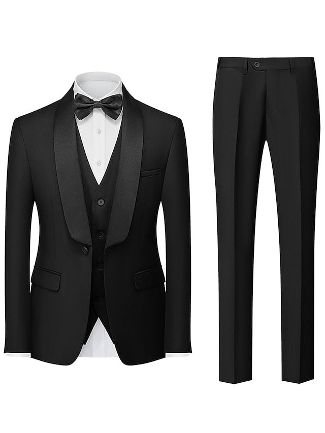 Men's Tailored Fit Single Breasted One-button 3 Pieces Wedding Suits Black