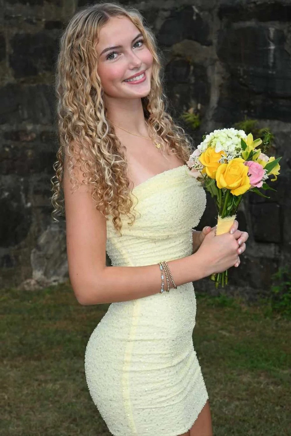 Dreamy Sparkle Strapless Ruched Bodycon Mini Homecoming Dress