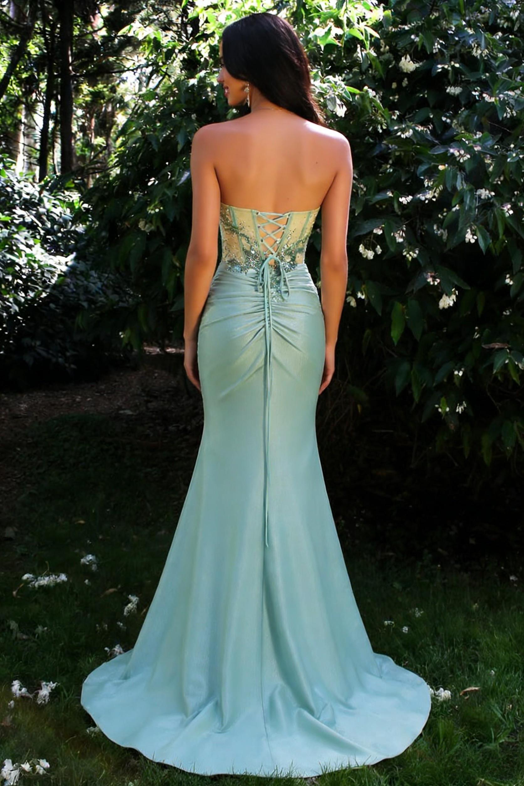 Dusty Green Sweetheart Mermaid Prom Dress with Crystal Embellishments and Slit