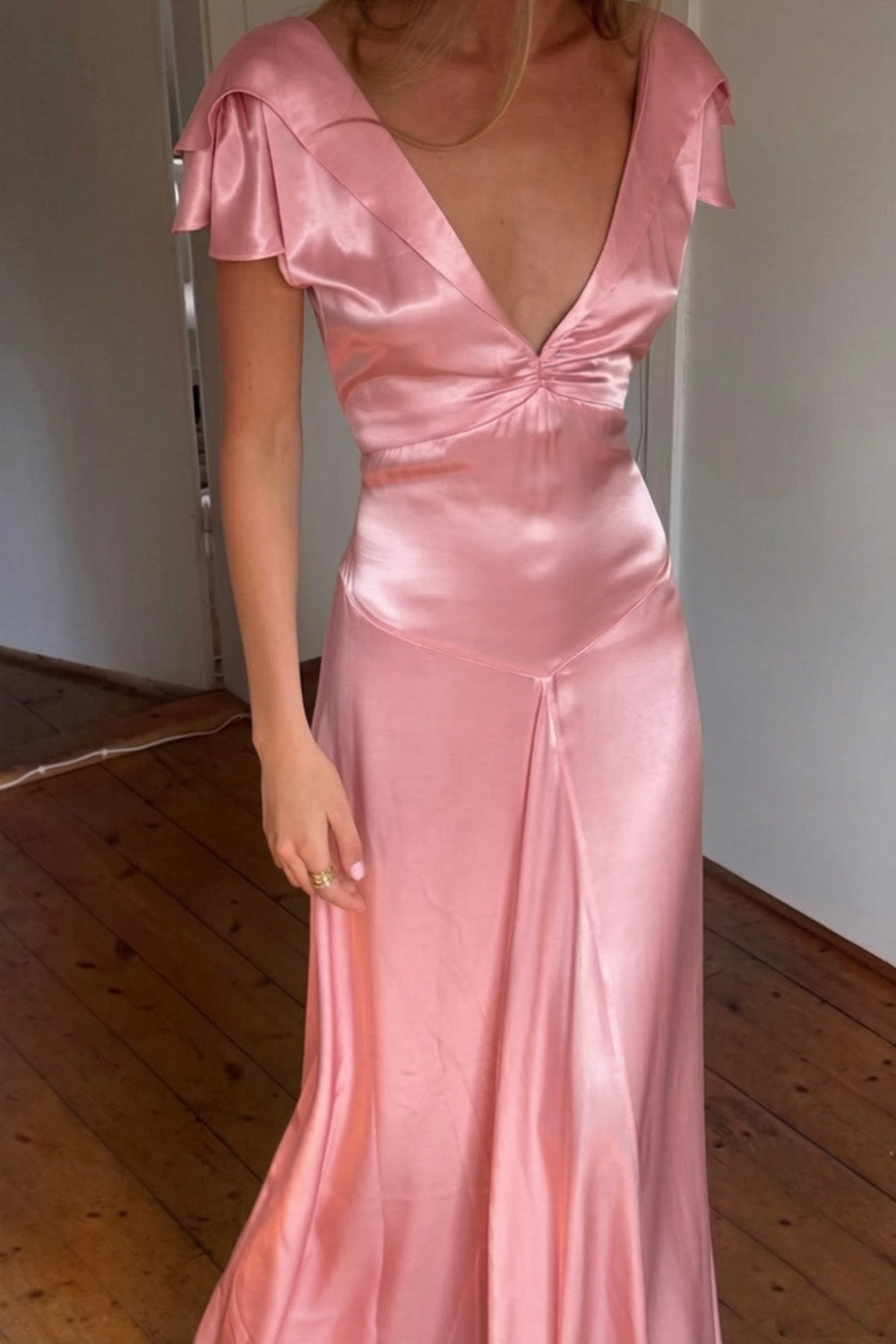 Elegant A Line Deep V Neck Yellow Long Party Dress with Open Back