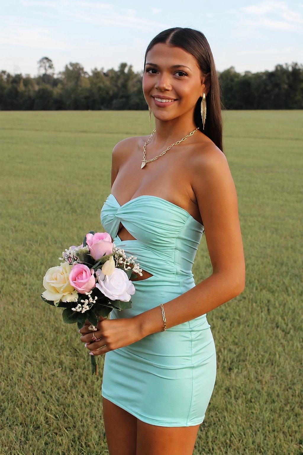 Elegant Strapless Yellow Ruched Bodycon Homecoming Dress with Cutout Detail