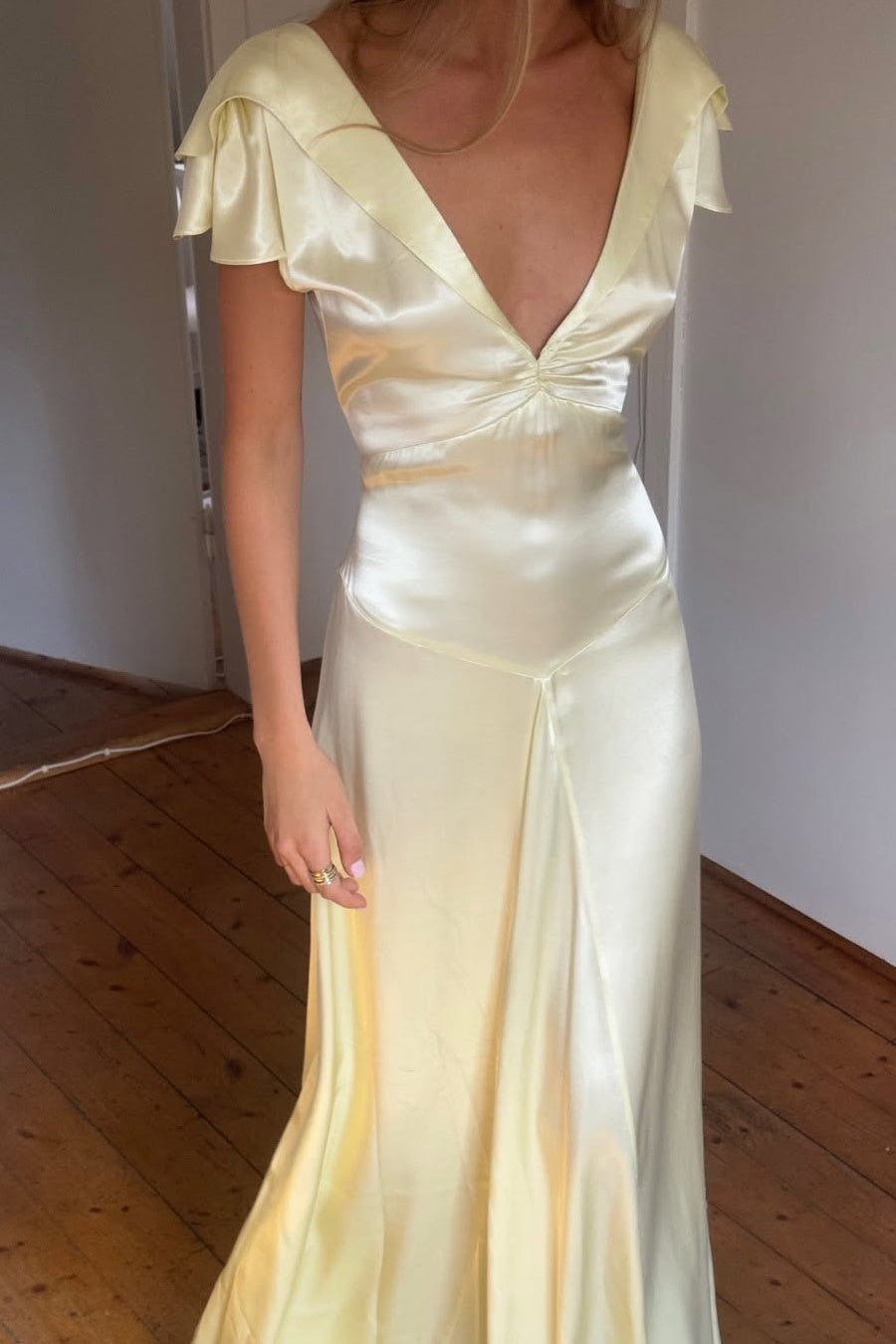 Elegant A Line Deep V Neck Yellow Long Party Dress with Open Back