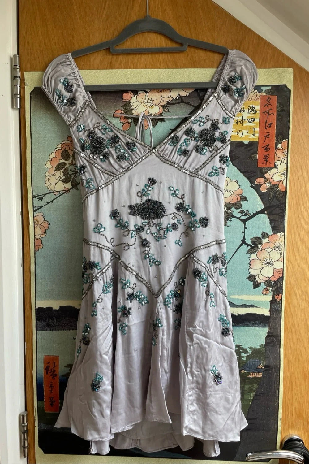 Elegant A Line V Neck Grey Short Homecoming Dress with Embroidery