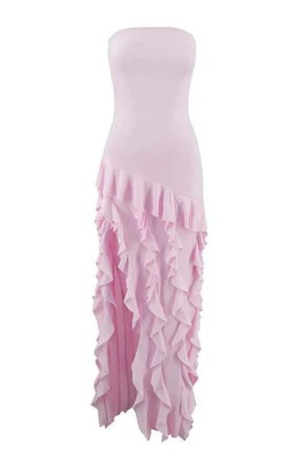 Elegant Light Pink Strapless Sheath Prom Dress with Cascading Ruffles