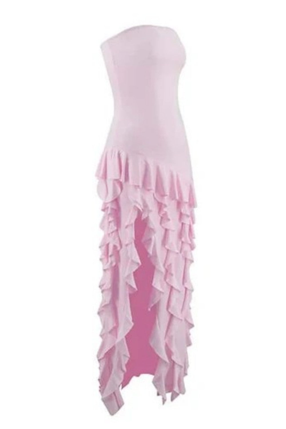 Elegant Light Pink Strapless Sheath Prom Dress with Cascading Ruffles