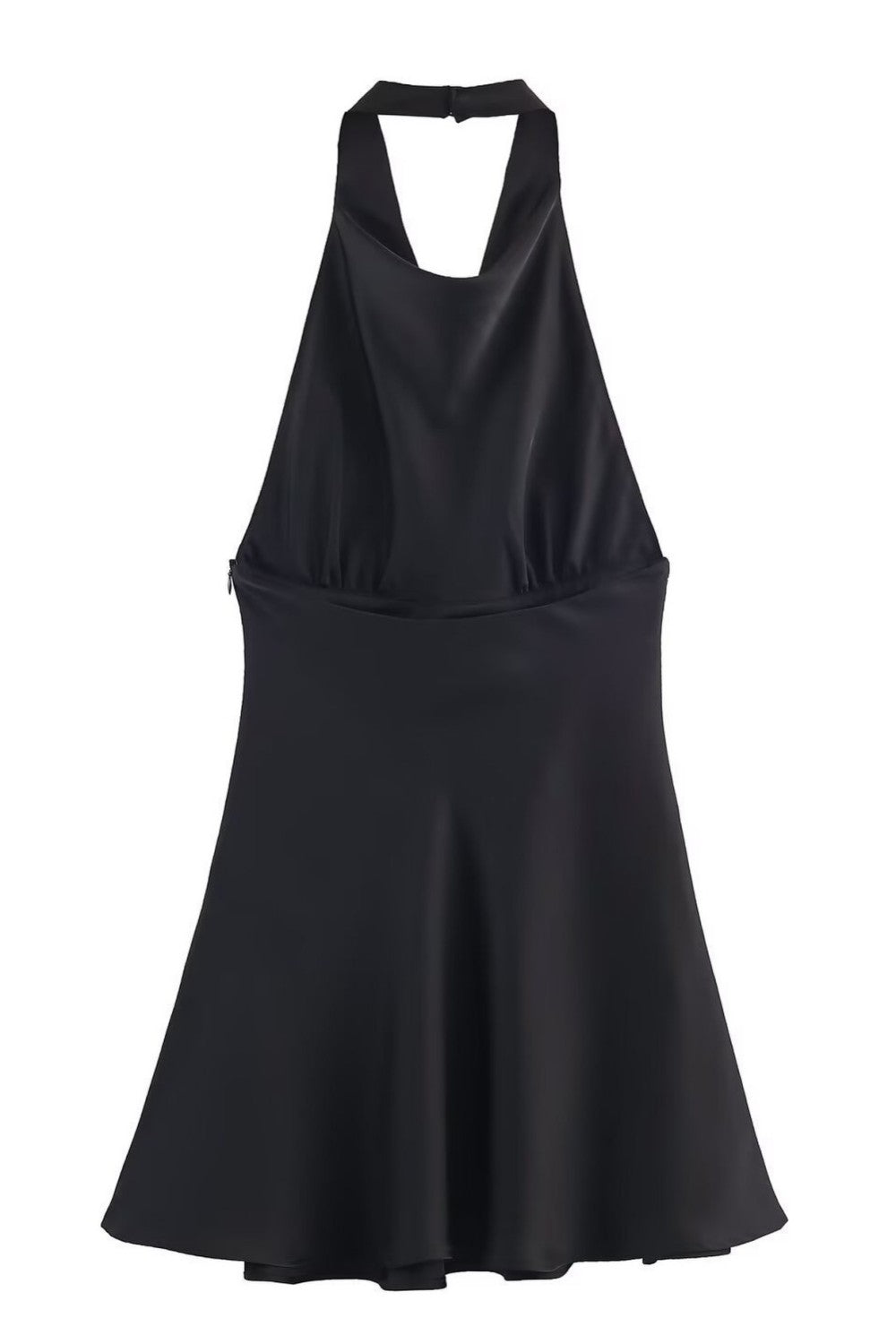 Elegant Satin Mini Homecoming Dress with Halter Neck and Flattering A-Line Skirt
