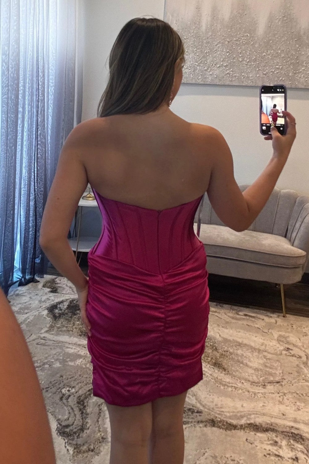 Elegant Strapless Corset Style Ruched Bodycon Mini Homecoming Dress