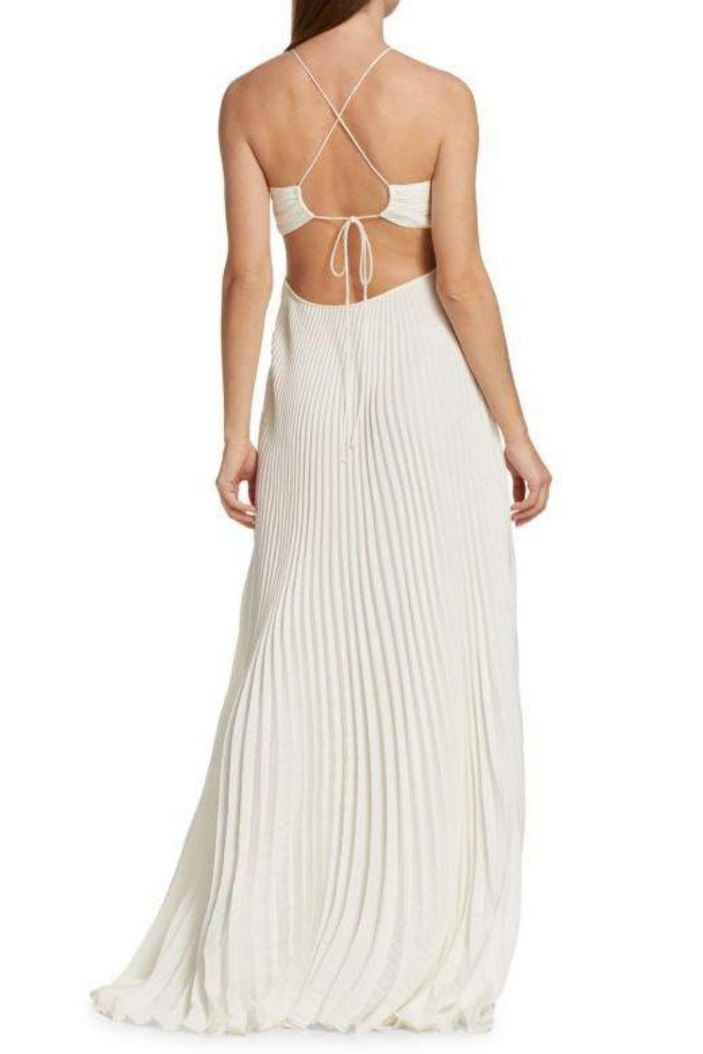 Elegant White Pleated Cutout Halter Maxi Prom Dress