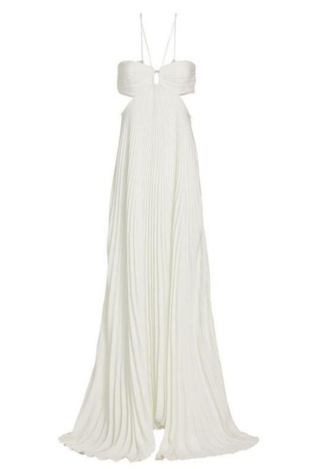 Elegant White Pleated Cutout Halter Maxi Prom Dress