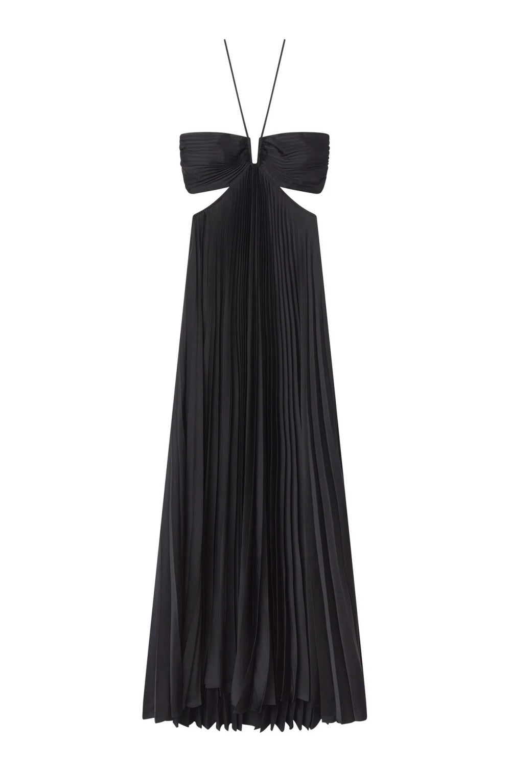 Elegant White Pleated Cutout Halter Maxi Prom Dress