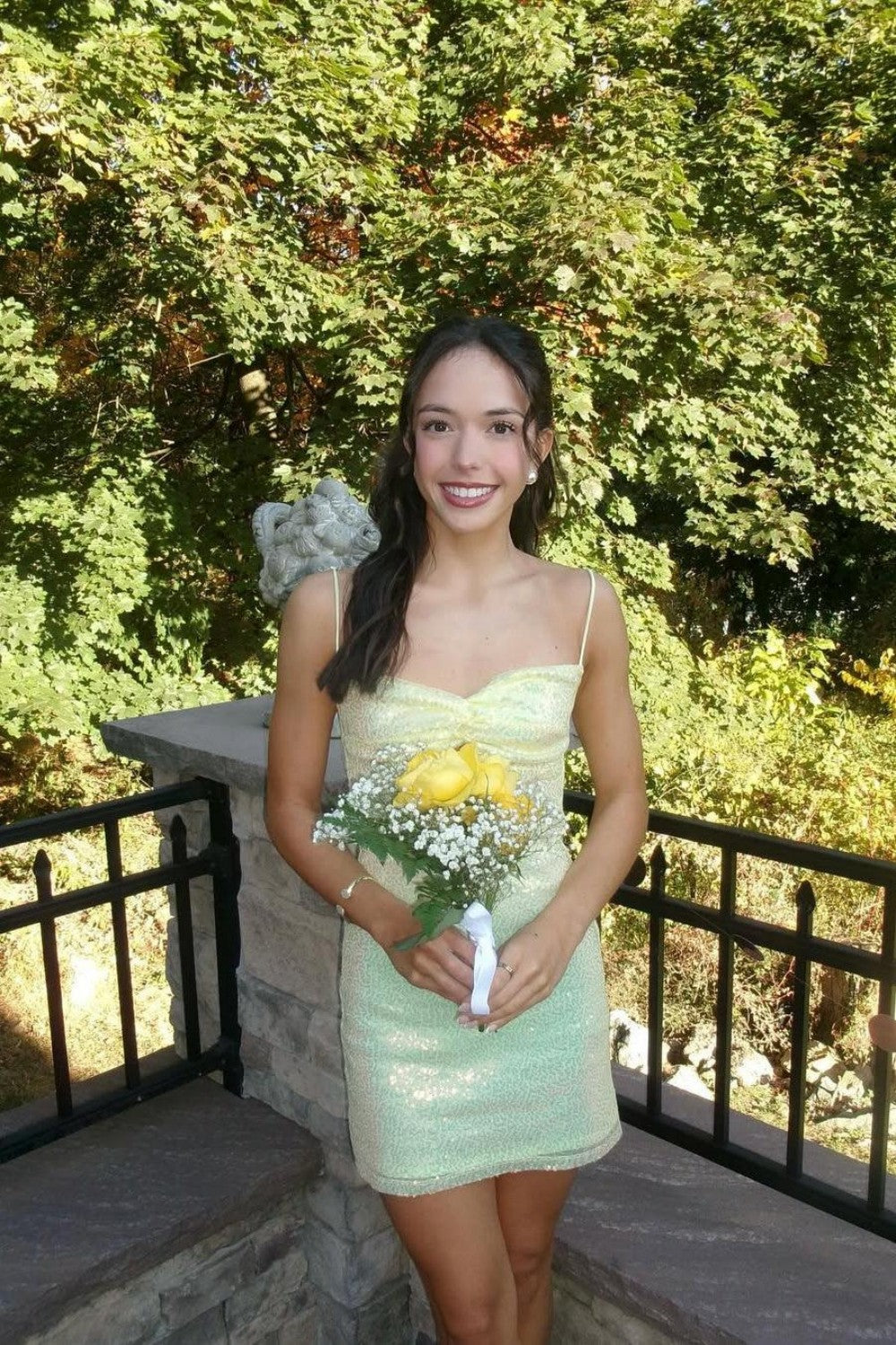 Fairy Inspired Light Yellow Spaghetti Straps Sequin Homecoming Dress