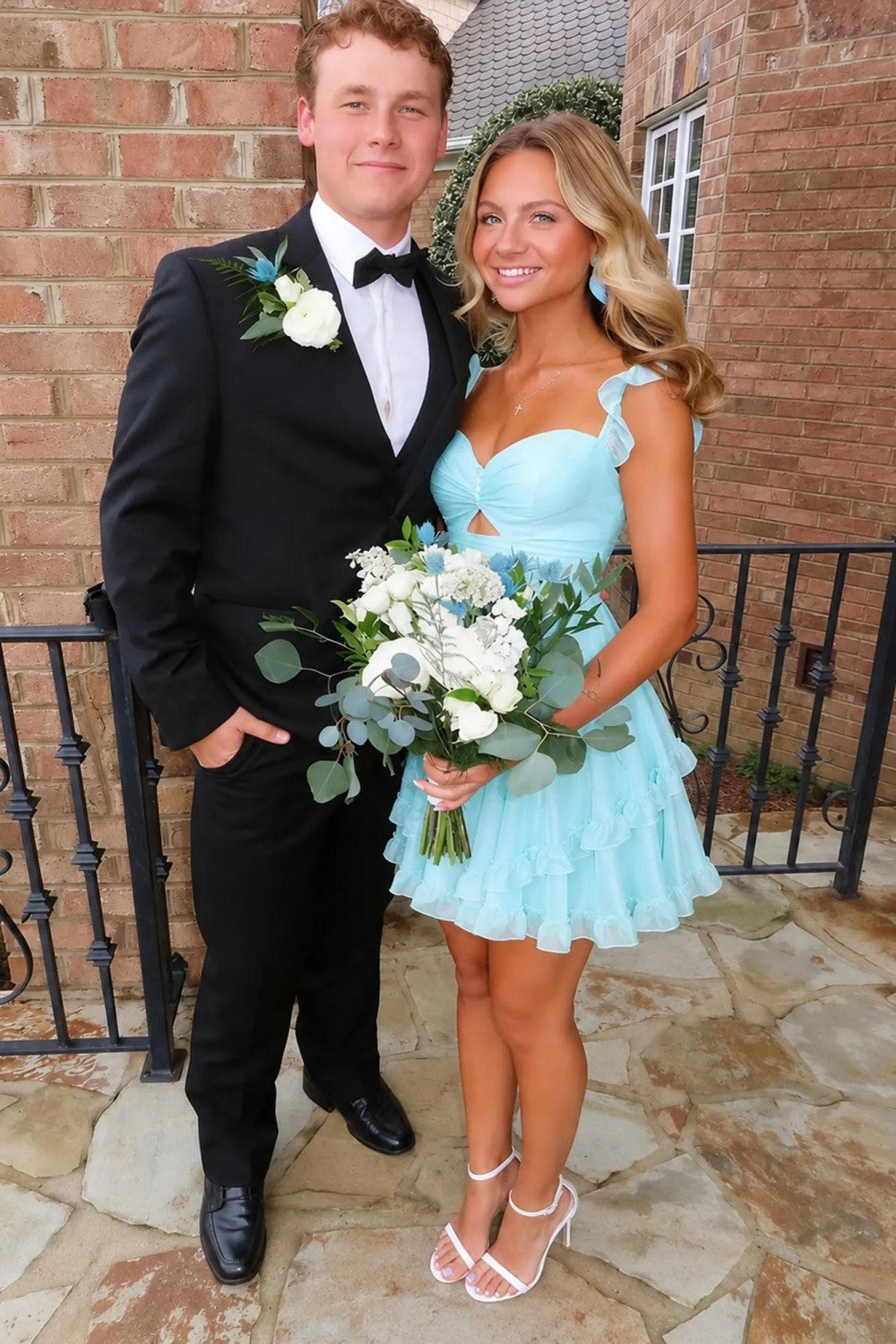 Fairytale Light Blue A-Line Mini Homecoming Party Dress with Ruffle