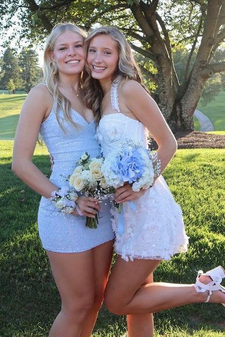 Sparkly Sheath Spaghetti Straps Light Blue Sequins Short Homecoming Dress