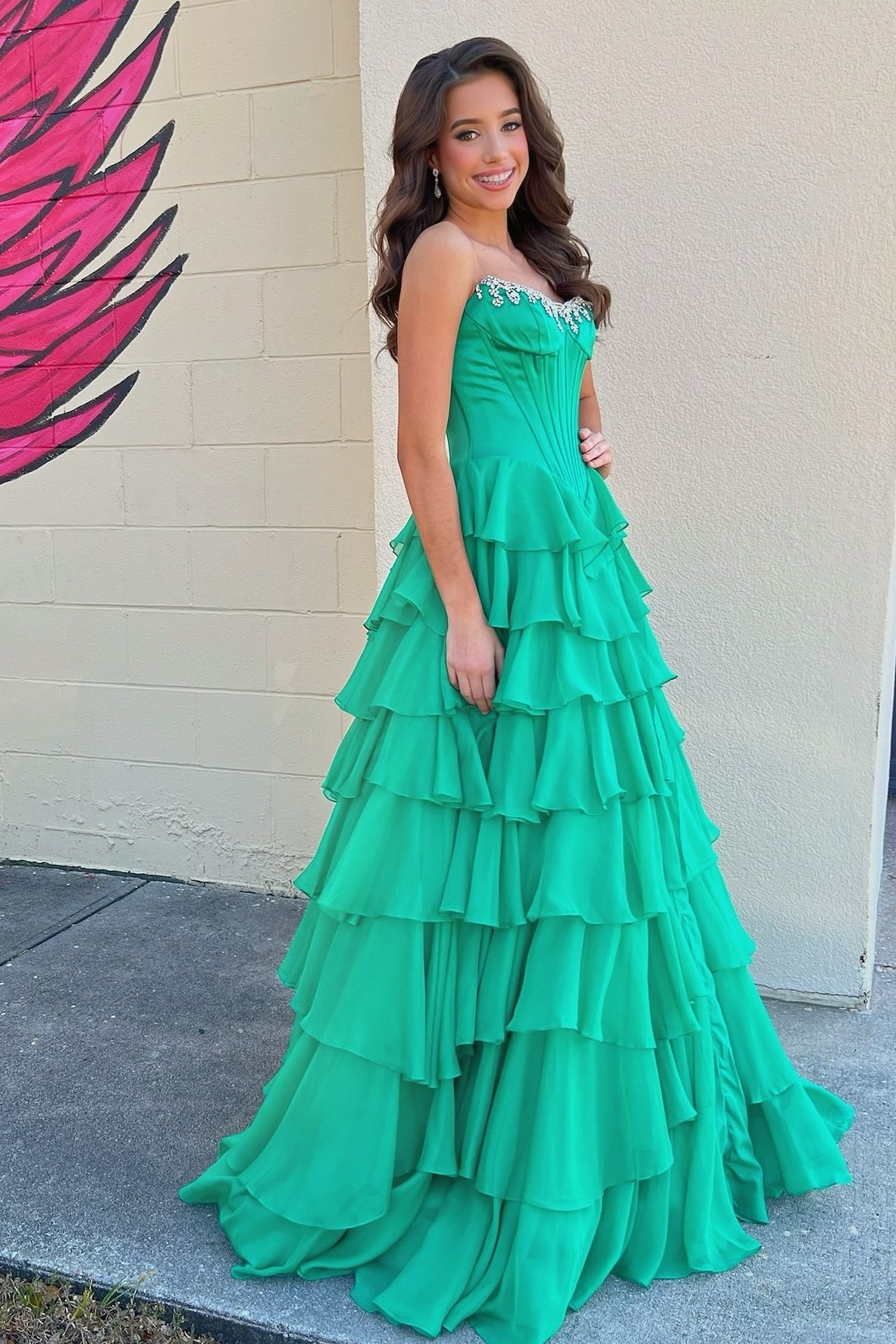 Fashionable A Line Strapless Hot Pink Corset Prom Dress with Beading Ruffles