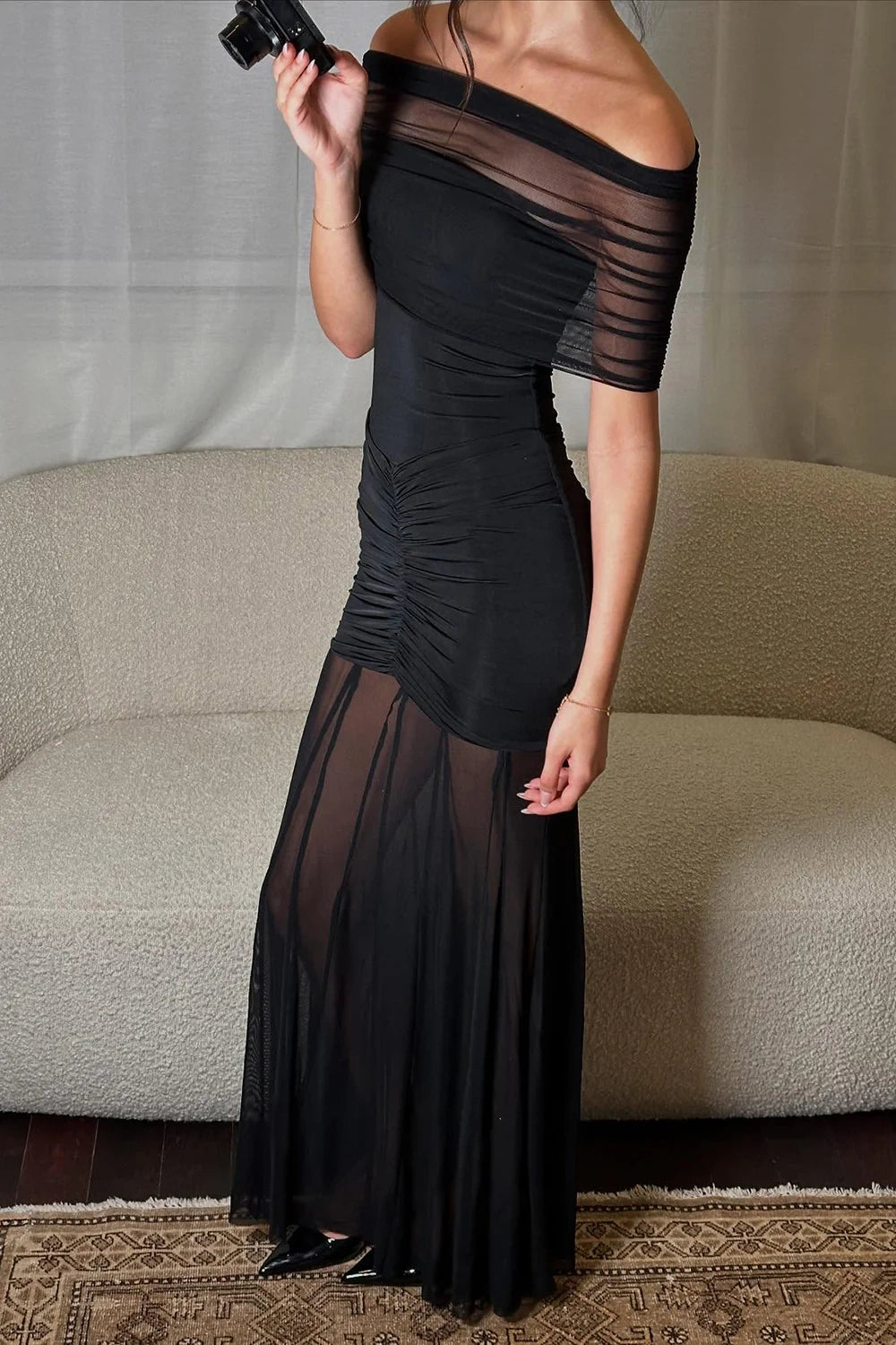 Fashionable Mermaid Off the Shoulder Black Long Party Dress with Ruffles