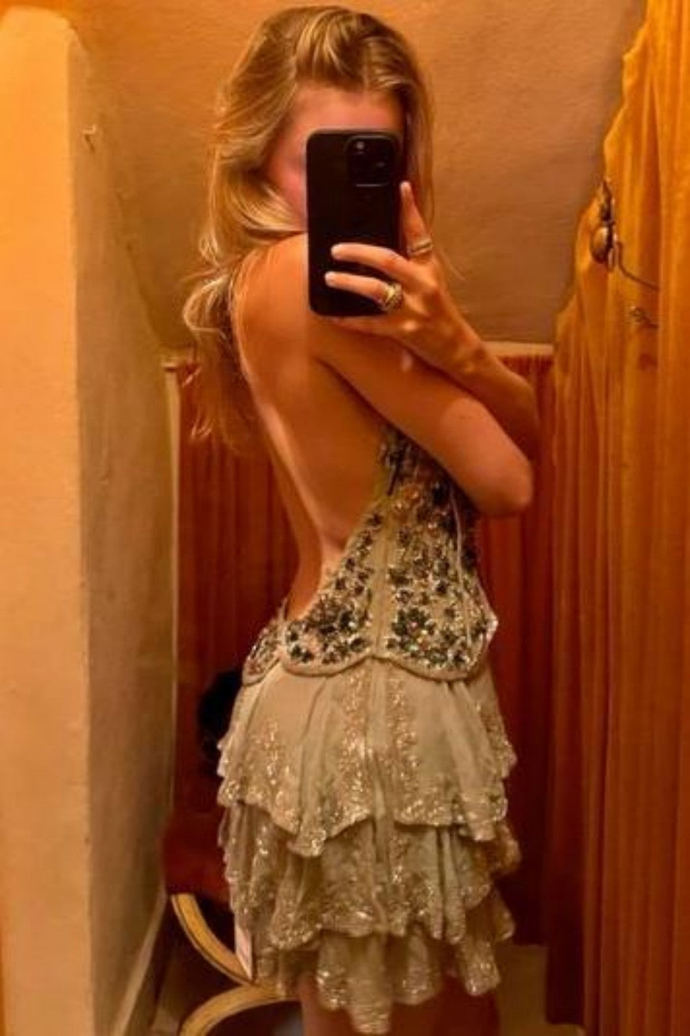 Glamorous Homecoming Dress with Beaded Embellishments and Layered Skirt