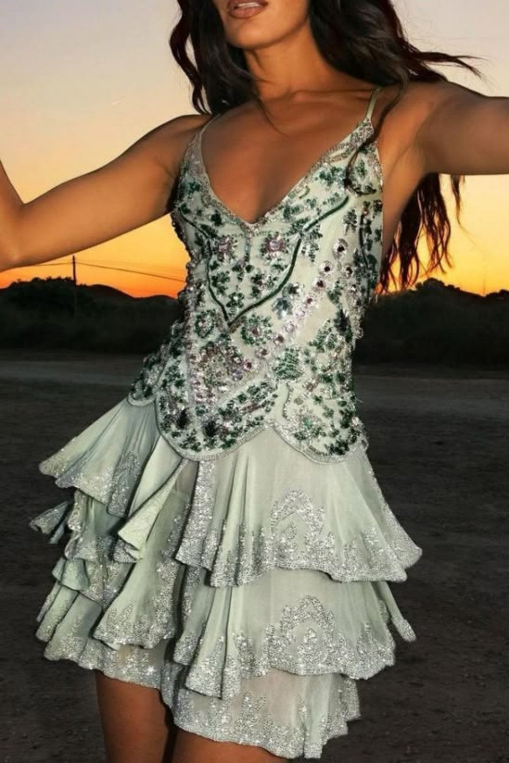 Glamorous Homecoming Dress with Beaded Embellishments and Layered Skirt