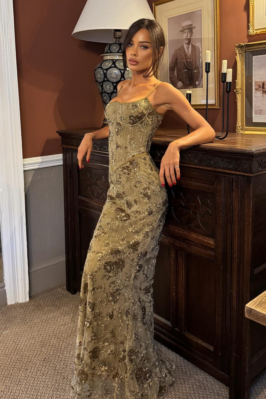 Gorgeous Mermaid Spaghetti Straps Green Lace Long Prom Dress with Appliques