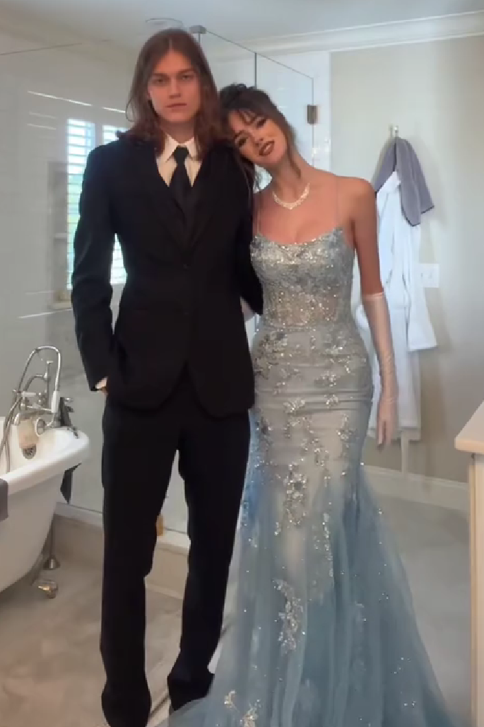 Gorgeous Mermaid Spaghetti Straps Grey Blue Long Prom Dress with Appliques