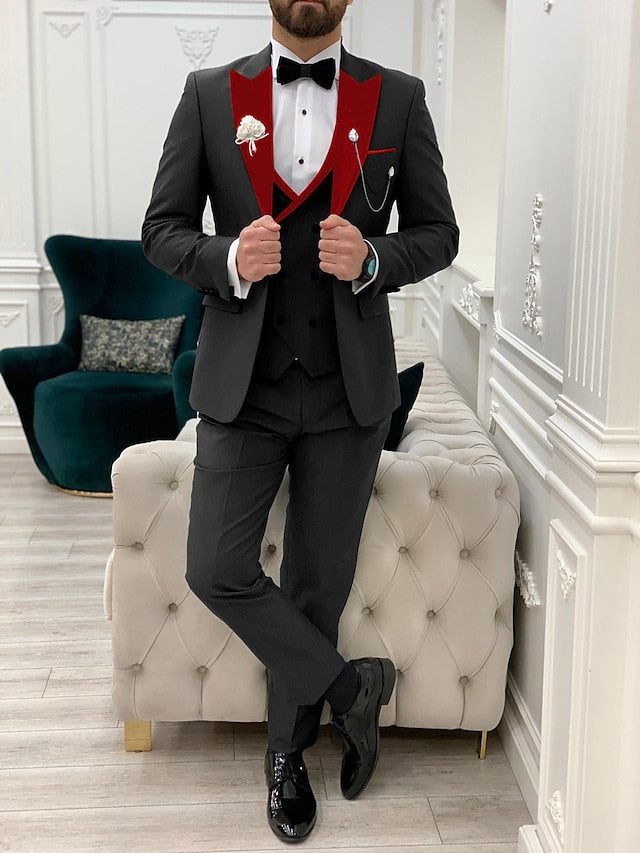 Men's Tailored Fit Single Breasted One-button 3 Pieces Solid Colored Wedding Suits Black