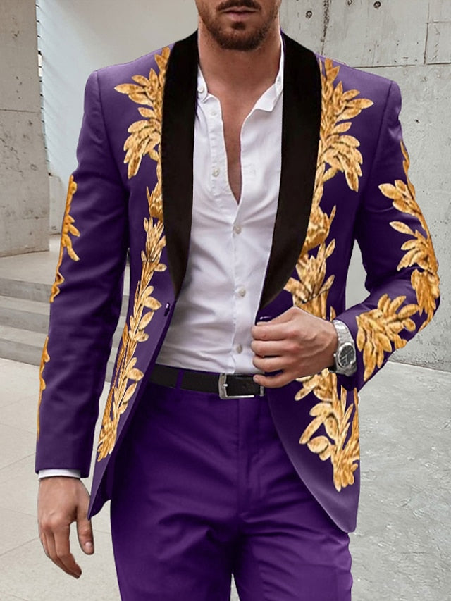Men's Tailored Fit Single Breasted One-button 2 Pieces Wedding Suits Purple