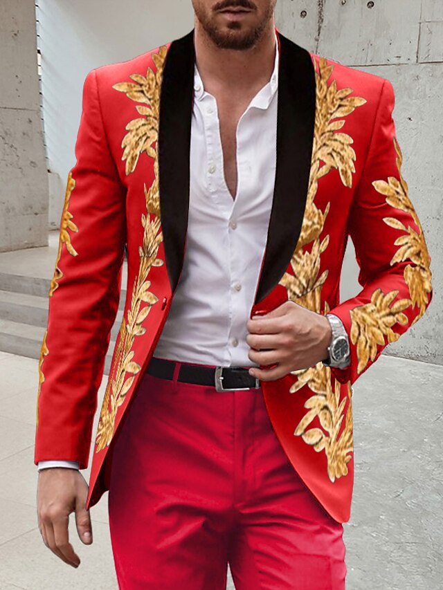 Men's Tailored Fit Single Breasted One-button 2 Pieces Wedding Suits Red