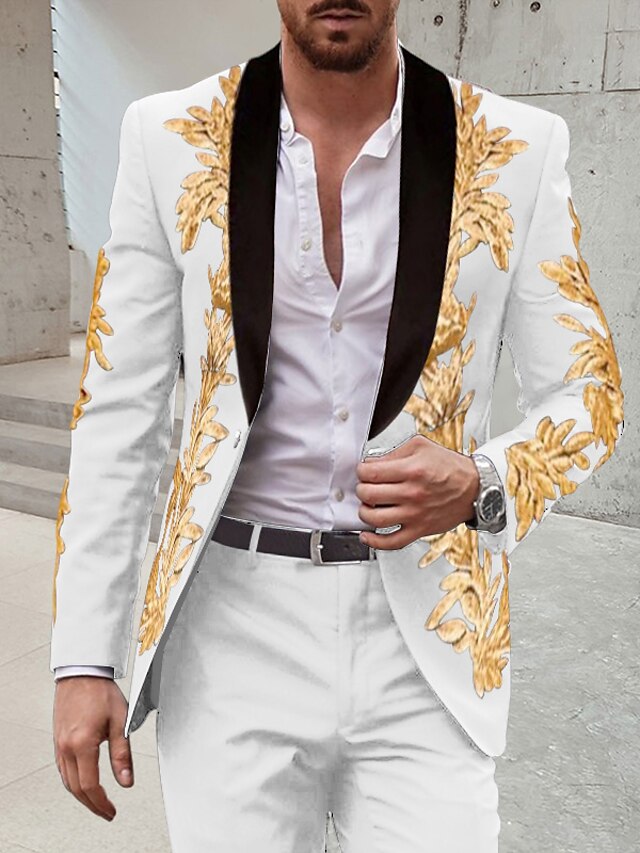 Men's Tailored Fit Single Breasted One-button 2 Pieces Wedding Suits White