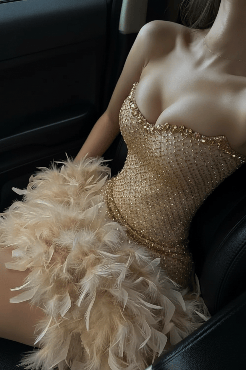 Luxurious Sparkly Beaded Top Short Tight Homecoming Dress with Feather