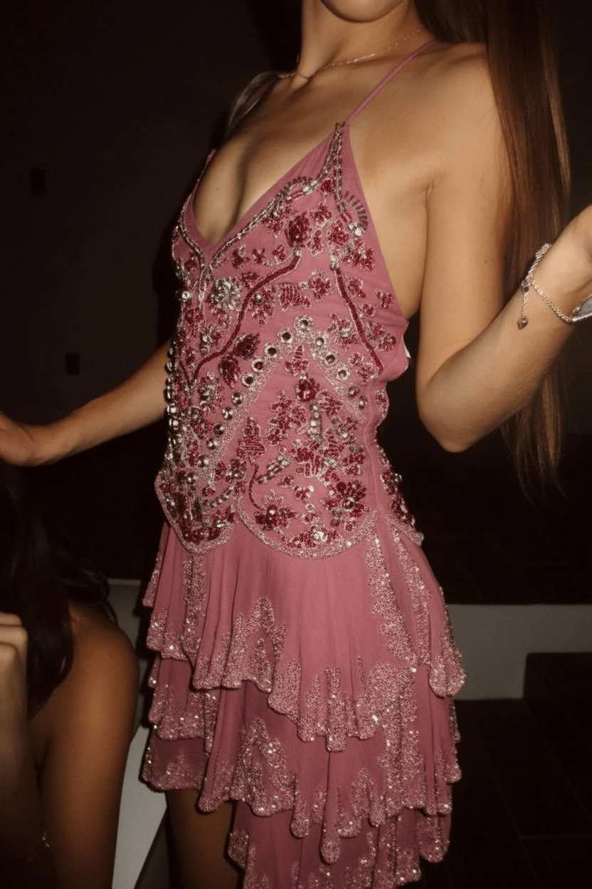 Glamorous Homecoming Dress with Beaded Embellishments and Layered Skirt