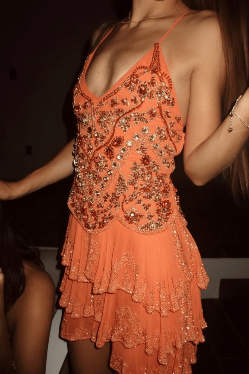 Glamorous Homecoming Dress with Beaded Embellishments and Layered Skirt