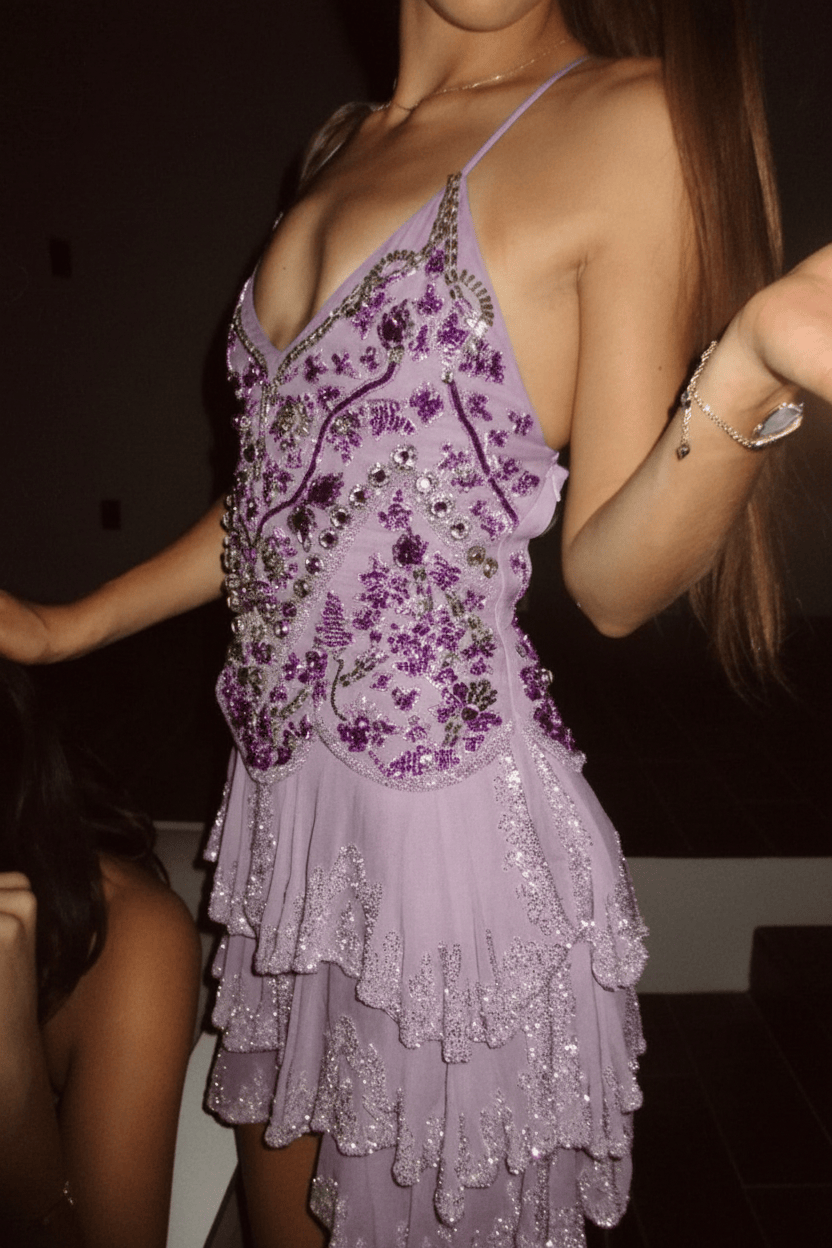 Glamorous Homecoming Dress with Beaded Embellishments and Layered Skirt